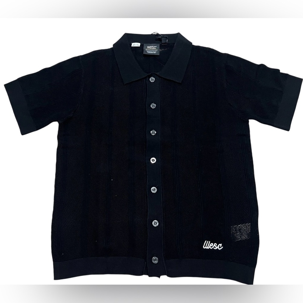 WESC cardigan polo mesh knit shirt unisex black mens size‎ small women’s medium